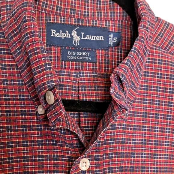 RALPH LAUREN ▪︎VTG▪ Red Plaid "Big Shirt" Button-Down ▪︎ Cotton ▪︎ Small ▪︎ EUC - Picture 4 of 6